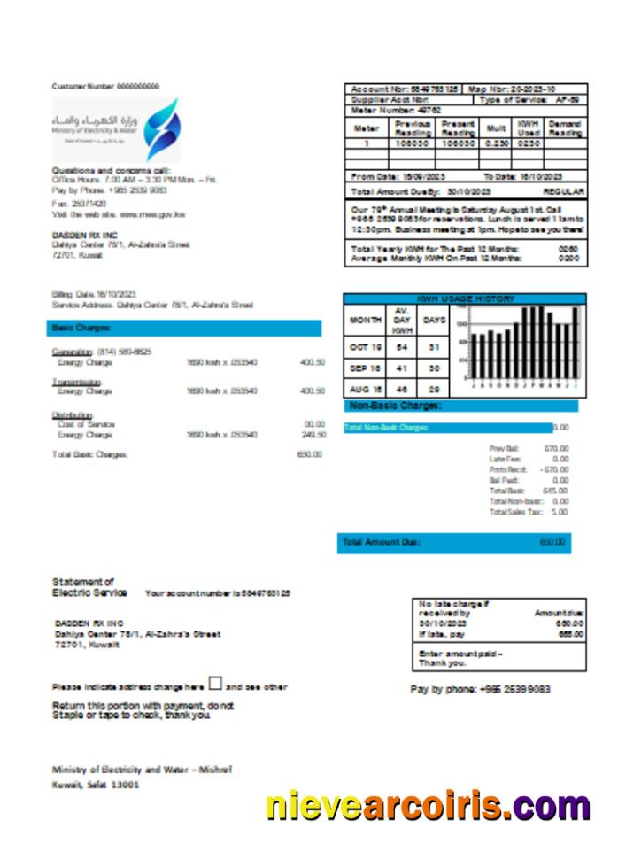 Ministry of Electricity and Water Kuwait utility business bill